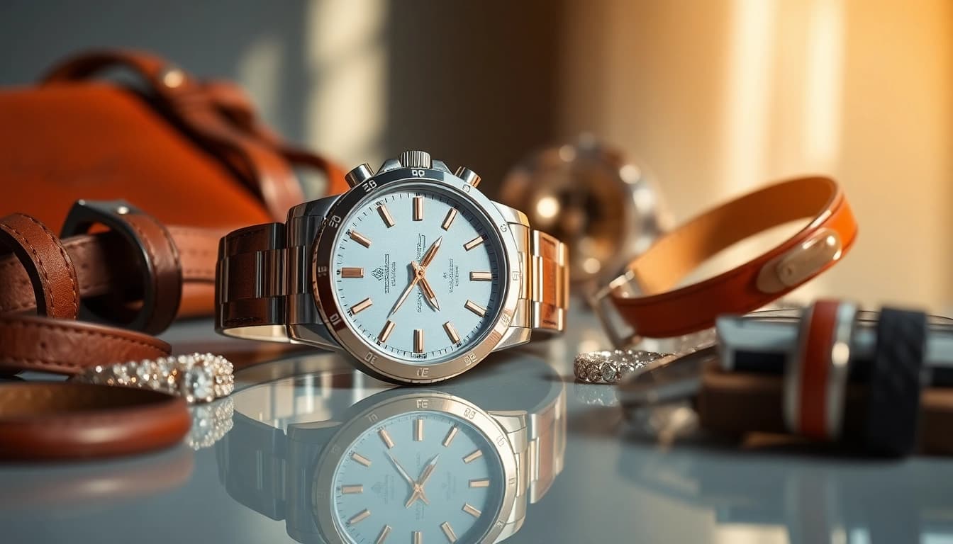 Admire this stunning replica watch, showcasing intricate details on a glossy surface.