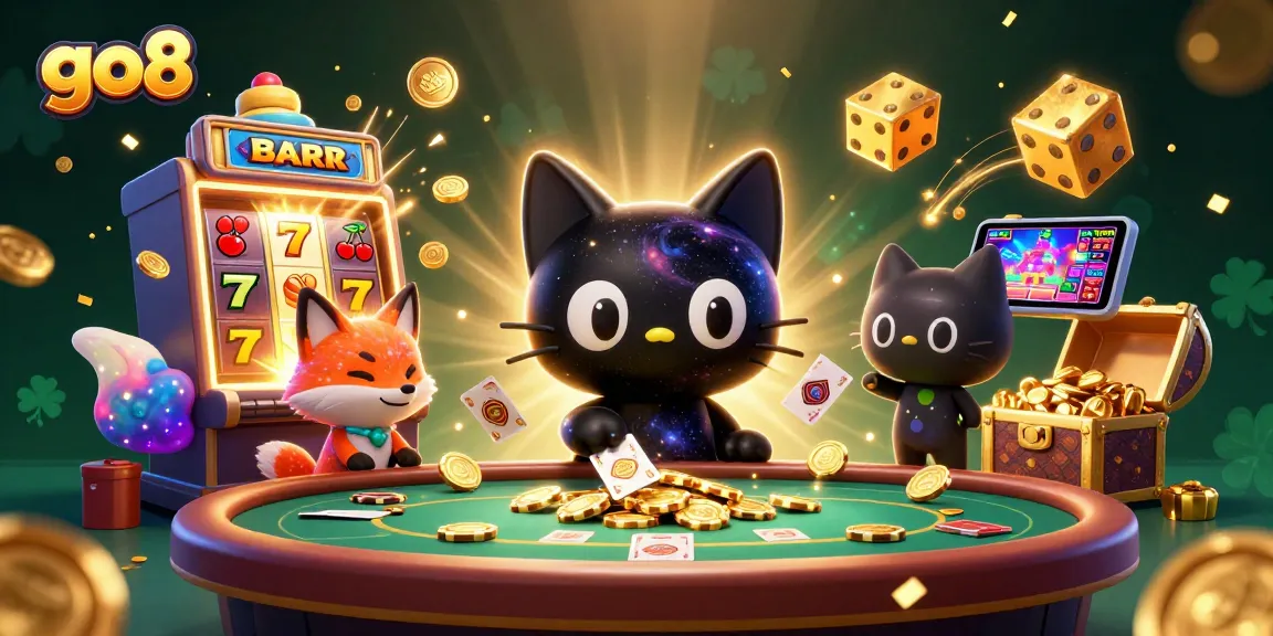 Experience thrilling gameplay at go8's cosmic casino with a black hole cat and colorful fox.