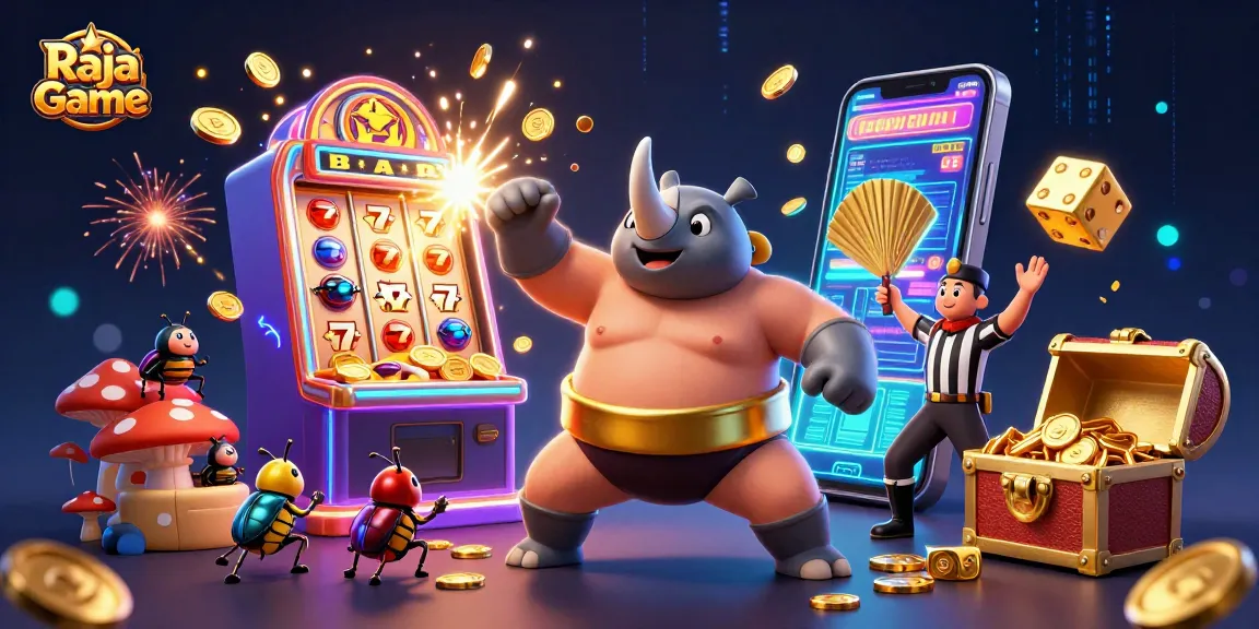 Raja Game features a thrilling 3D scene with a beetle champion smashing coins, embodying the excitement of online gaming.