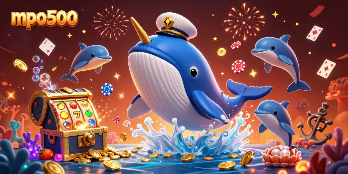 Experience the excitement of mpo500's casino world with a vibrant underwater scene filled with gaming elements.