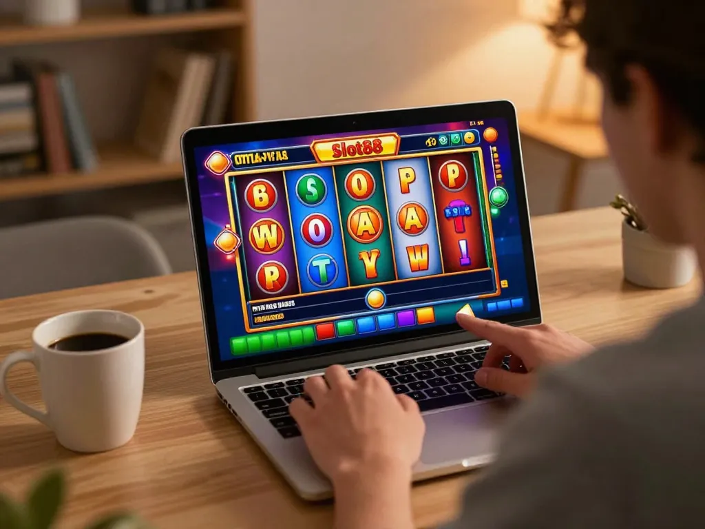 Engaging with Slot88 online slots as player spins bright reels for potential winnings.