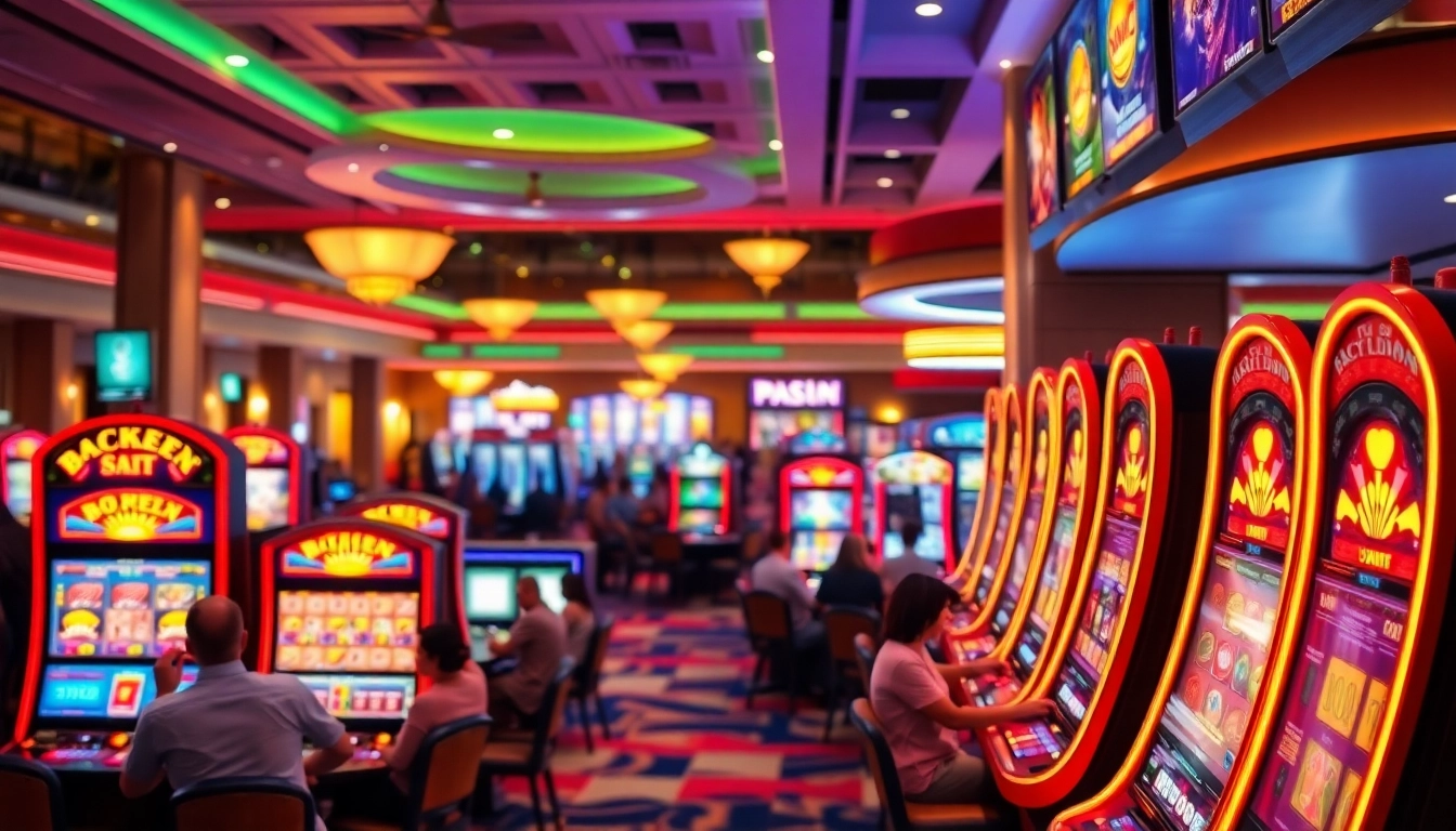 Erleben Sie mit casinospiele.de aufregende Casino-Spiele in einer lebhaften Umgebung mit bunten Spielautomaten.