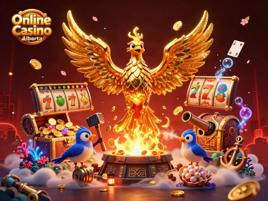 Engage with Online Casino Alberta's dynamic world of gaming featuring a molten gold phoenix