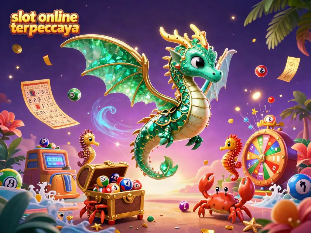 Menangkan hadiah menarik di slot online terpercaya dengan ilustrasi mulai dari naga laut hingga bola lotere.