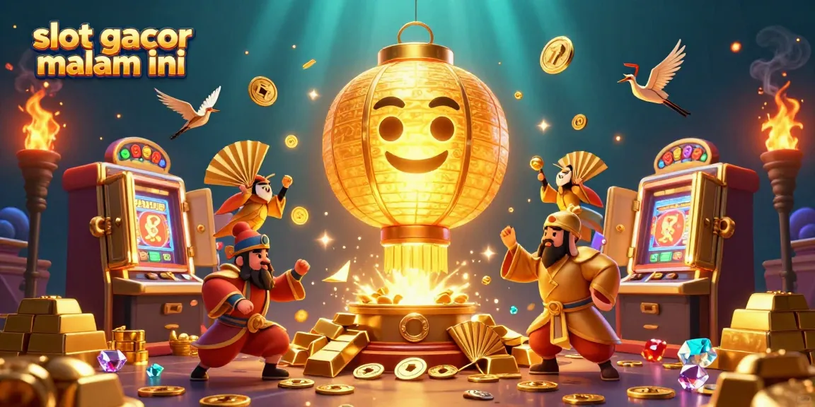 Spin the reels of "slot gacor malam ini" with a golden spirit and treasure in a vibrant casino.