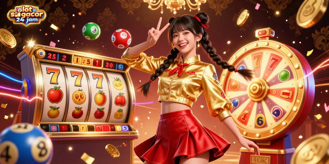 Play exciting slot gacor 24 jam with vibrant visuals and thrilling gameplay elements in this dynamic graphic.