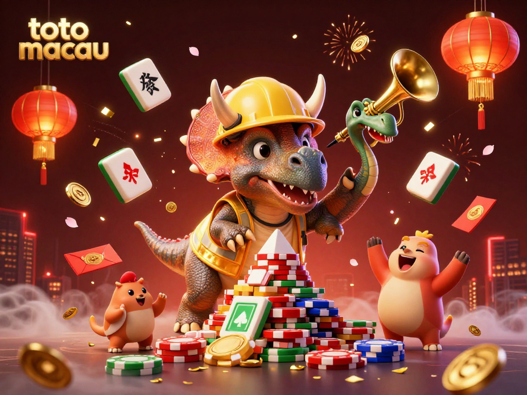 Engage with Toto Macau predictions in a vibrant 3D scene of dynamic celebration and gaming elements.