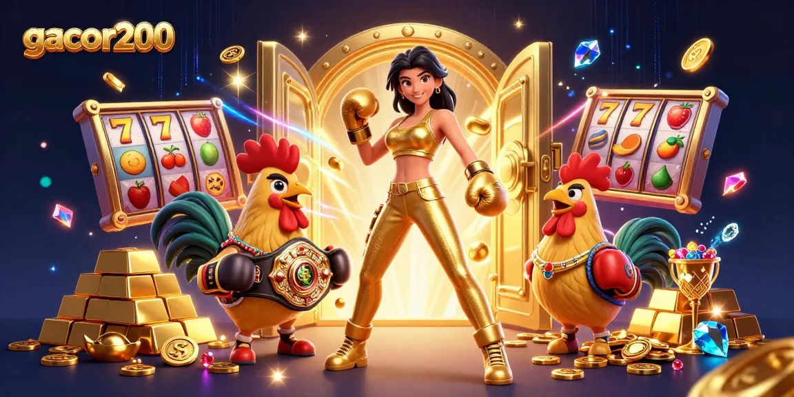 Engage with gacor200's thrilling slot reels and riches in this dynamic casino illustration.