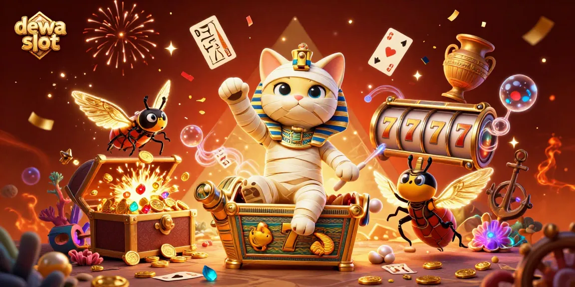 Experience the excitement of dewa slot with vibrant characters and casino elements bursting forth with rich visuals.