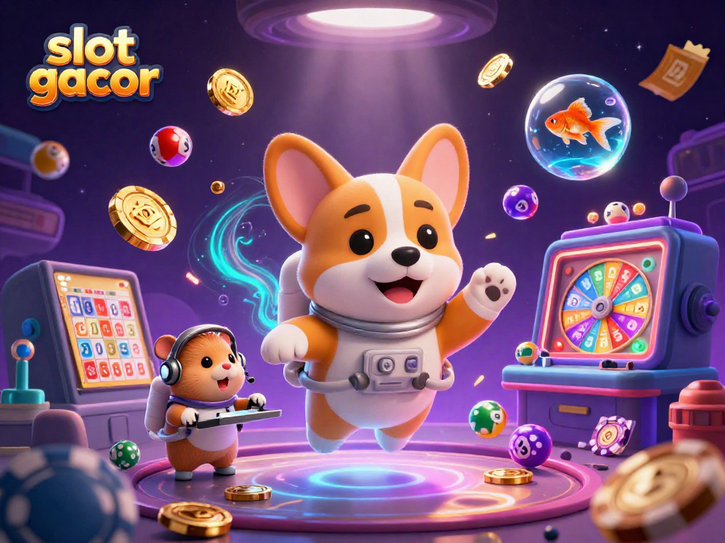 Engage in slot gacor excitement with a whimsical astronaut corgi amidst a cosmic casino adventure.