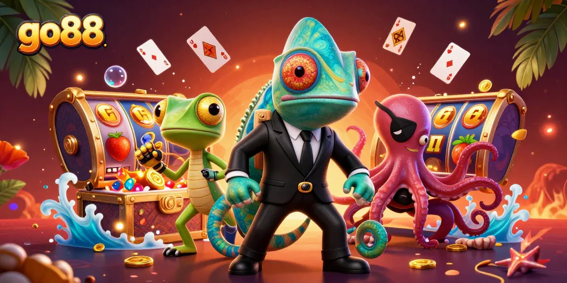 Win with go88 as a secret agent character spins slot reels in a vibrant casino scene.