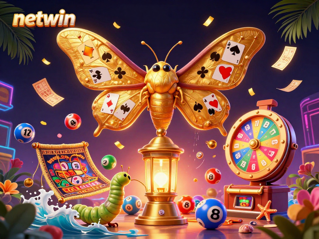 Experience netwin with dynamic lottery balls, stunning moth, and vibrant casino scenes in 3D.
