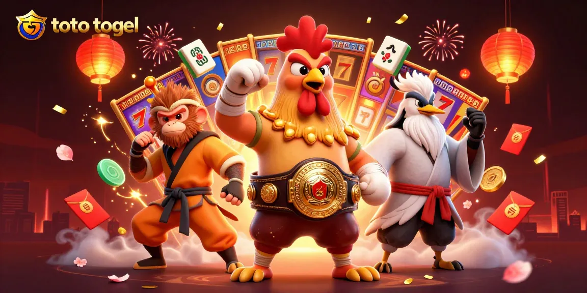 Engage with toto togel gaming through vibrant slot reels and dynamic characters in a rich casino scene