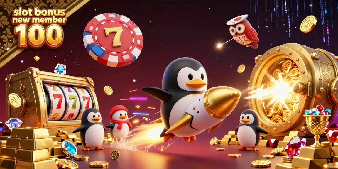 Experience thrilling gameplay with the slot bonus new member 100, featuring vivid 3D illustrations of exciting casino elements.