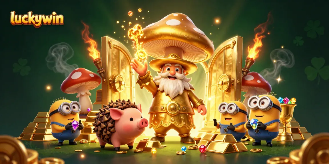 Engage with luckywin's vibrant gaming environment featuring magical characters and treasures prominently.