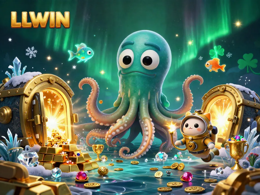 Experience LLWIN with vibrant casino characters in a treasure-filled underwater scene.
