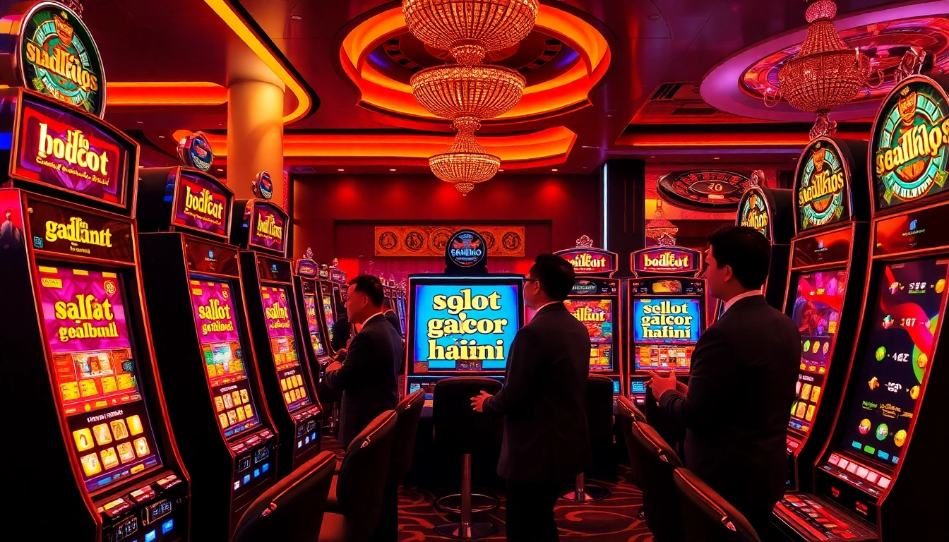 Experience the excitement of slot gacor hari ini in a luxury casino setting with vibrant slot machines.