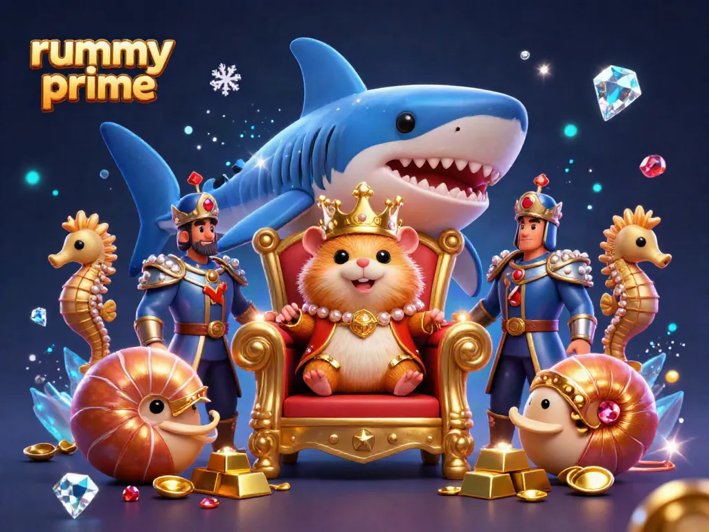 Experience the engaging world of rummy prime with a golden hamster king and casino elements.