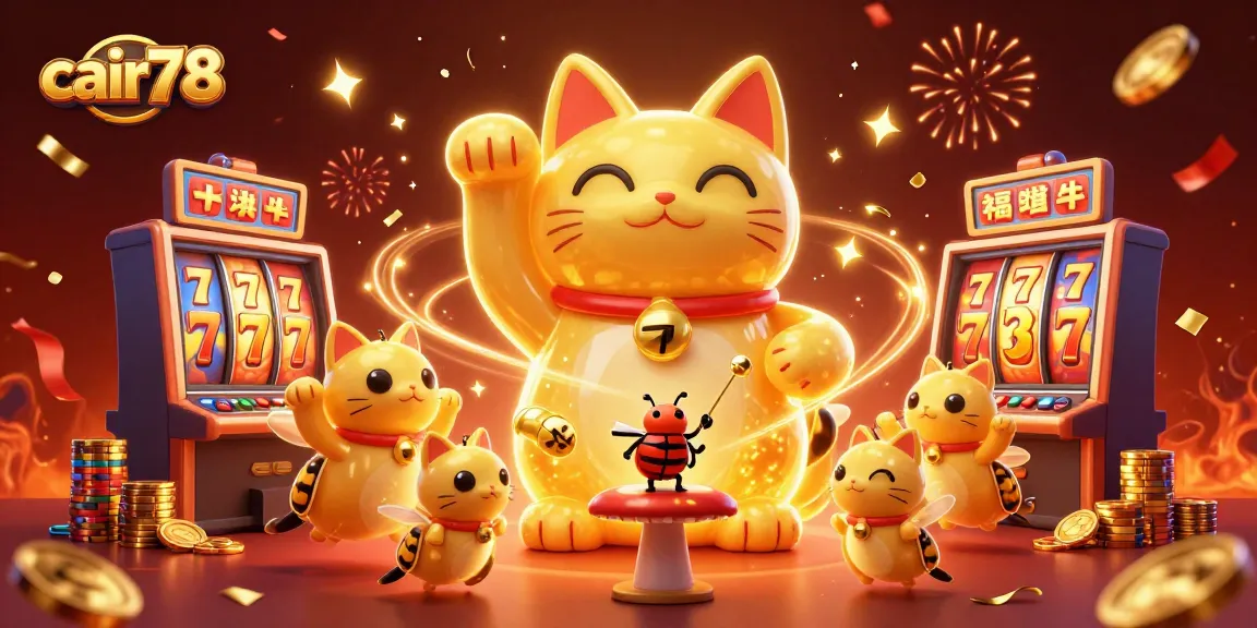 Menangkan jackpot dengan cair78, ilustrasi kasino lucu penuh energi dan simbol keberuntungan.