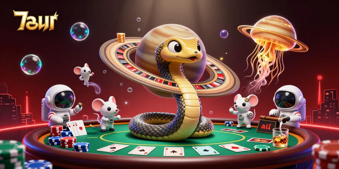Experience แทงบอล excitement as astronaut mice bet on Saturn's roulette rings in this vibrant digital casino scene.