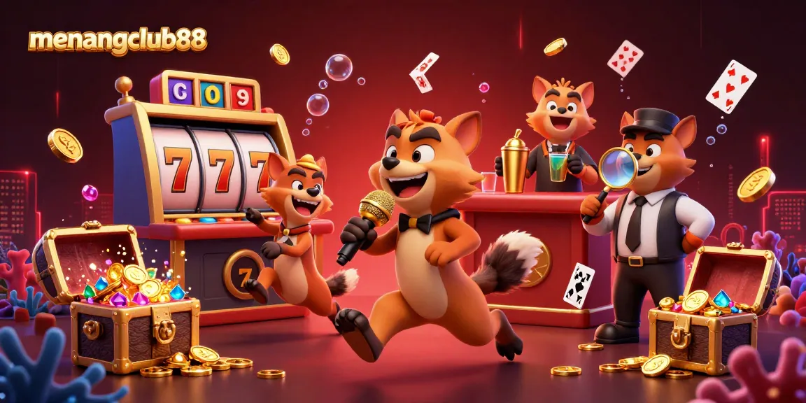 Explore a vibrant casino scene with menangclub88, featuring hyenas in a comedy club setting.