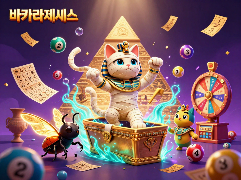 바카라사이트에서 이집트 고양이 뮤미가 금색 사충관에서 튀어나오는 장면을 즐기는 순간.
