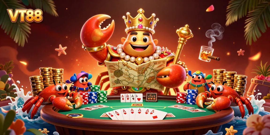Experience thrilling poker action with VT88 as golden crab emperor rules the casino.