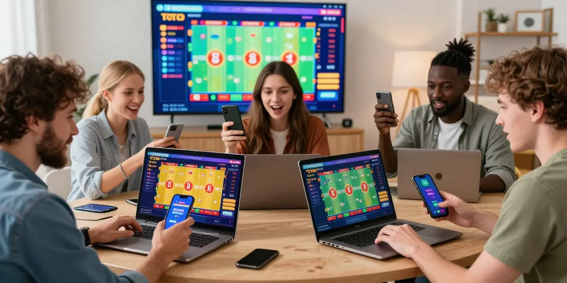 Engaging users excitedly playing situs toto 4d online with vibrant interface.