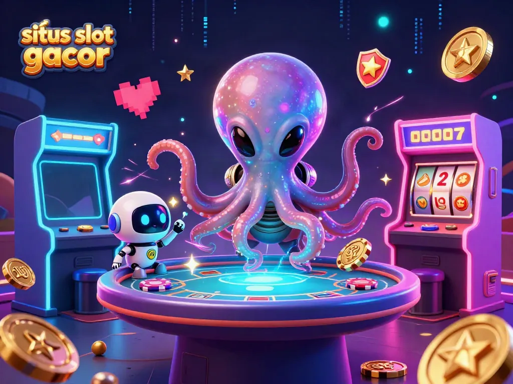 Mengalami kemenangan di situs slot gacor dengan ilustrasi alien dan mesin slot yang berkilau.