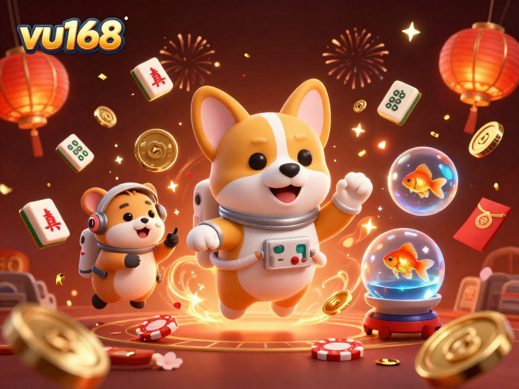 Experience the thrilling world of gambling with vu168, featuring fun characters in a vibrant casino atmosphere.