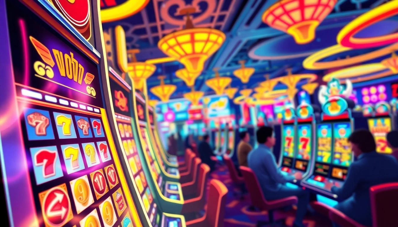Raih jackpot di slot gacor dengan mesin berwarna cerah dan pemain yang bersemangat.
