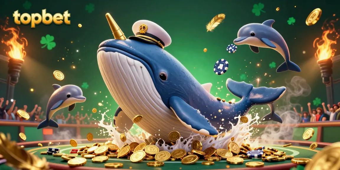Engage with topbet in a vibrant sports betting scene featuring a whale, narwhal, and dolphins.