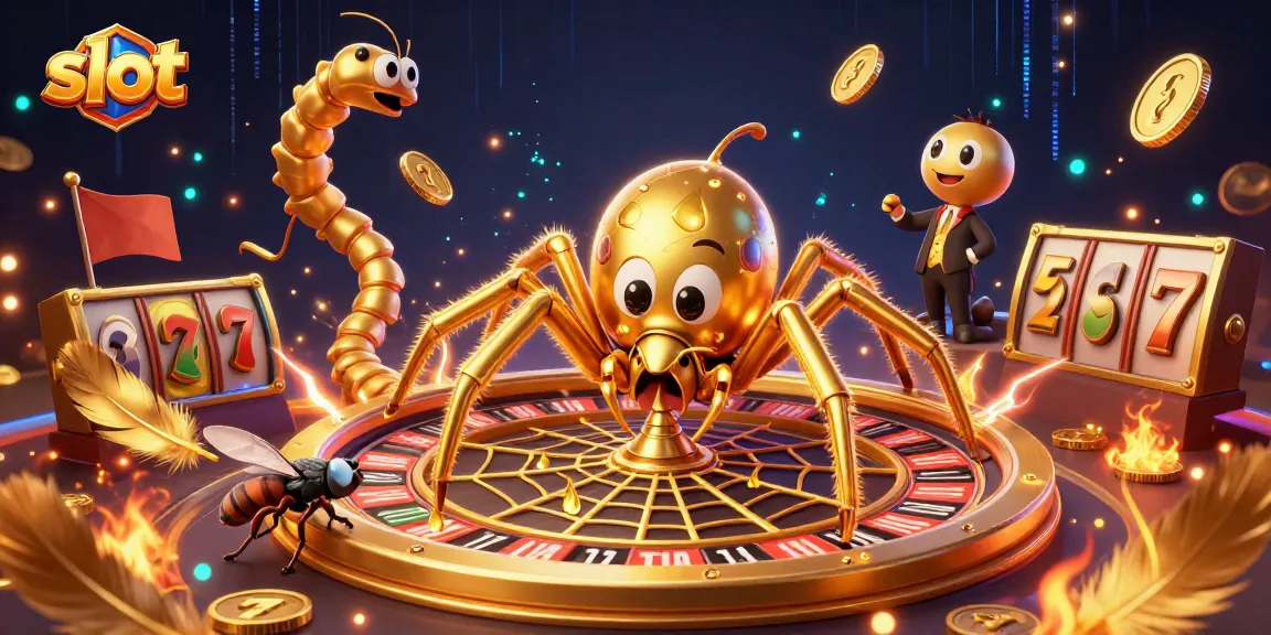 Slot gacor dengan laba-laba emas dan serangga menempatkan taruhan di roulette.
