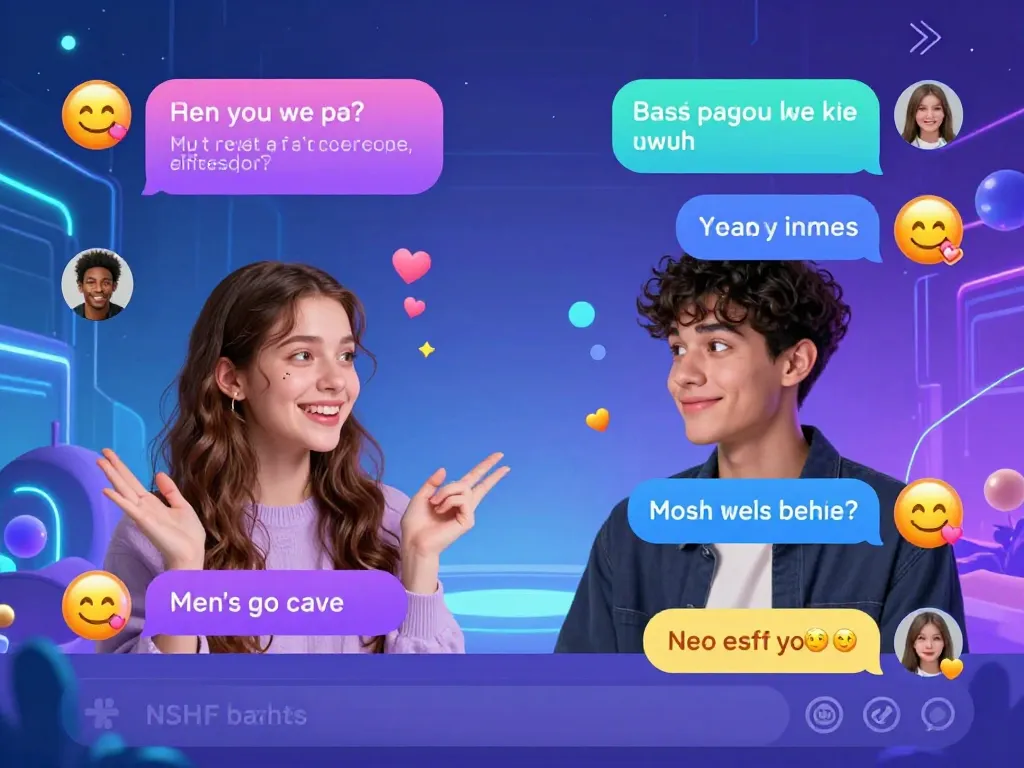 NSFW chat interface showcasing playful character interactions in a vibrant digital environment.