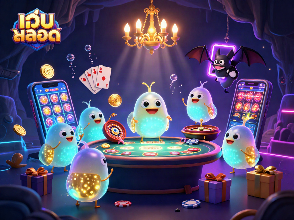 Experience exciting wins at เว็บสล็อต with bioluminescent glowworms lighting up a vibrant cave casino scene.