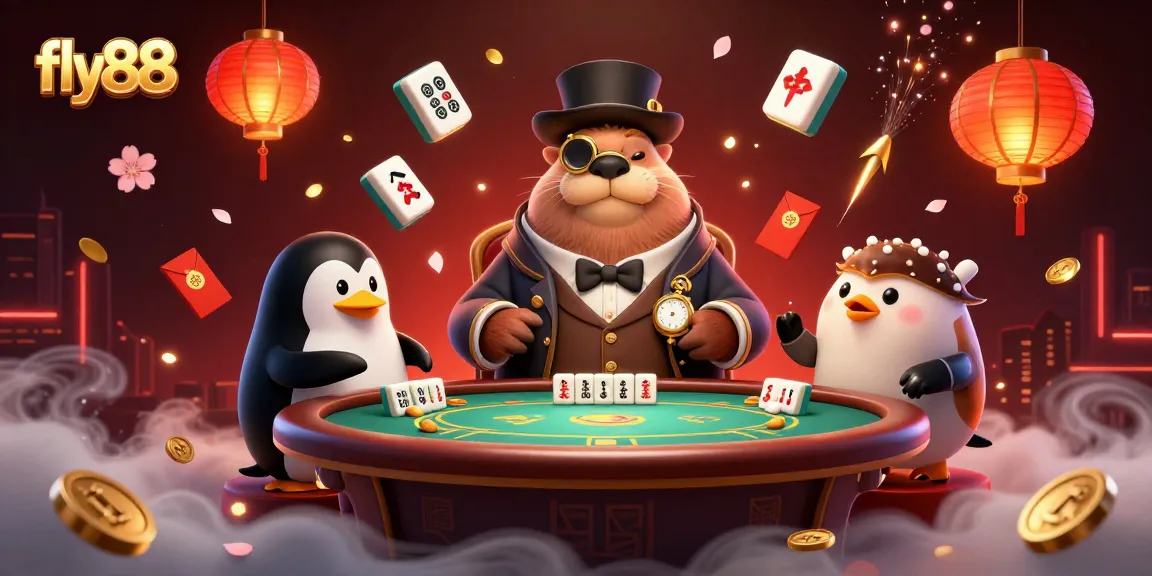 Engage in high-stakes poker action with fly88's thrilling underwater casino scene featuring whimsical characters.