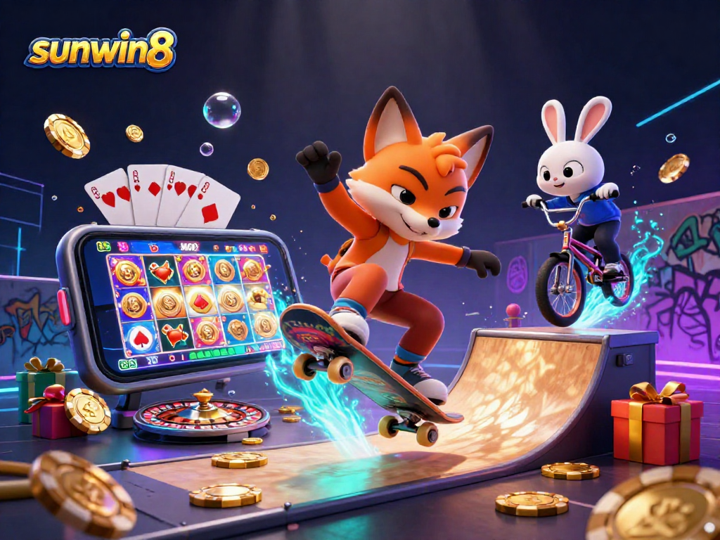 Gameplay action at sunwin8, featuring vibrant 3D characters and exciting casino elements.