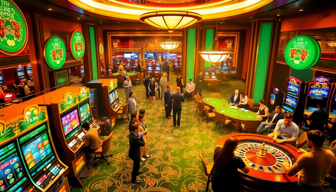 Action-packed gaming scene featuring 68VIP.COM with slot machines and poker tables for casino enthusiasts.