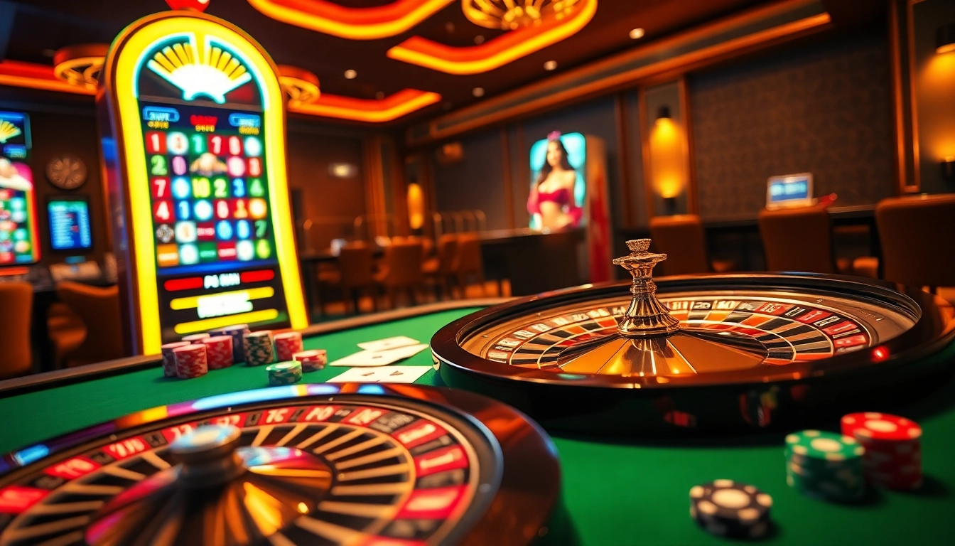 Porn game graphics featuring a dynamic casino scene with roulette wheel, poker chips, and alluring characters.