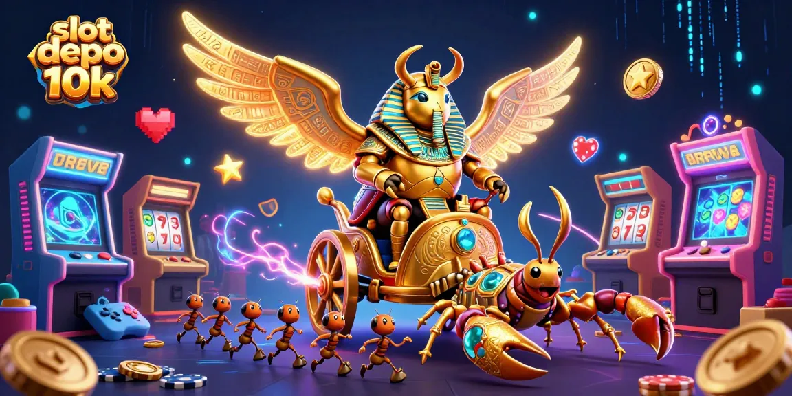 Experience high-stakes excitement with slot depo 10k in a vibrant digital illustration featuring a dynamic casino scene.