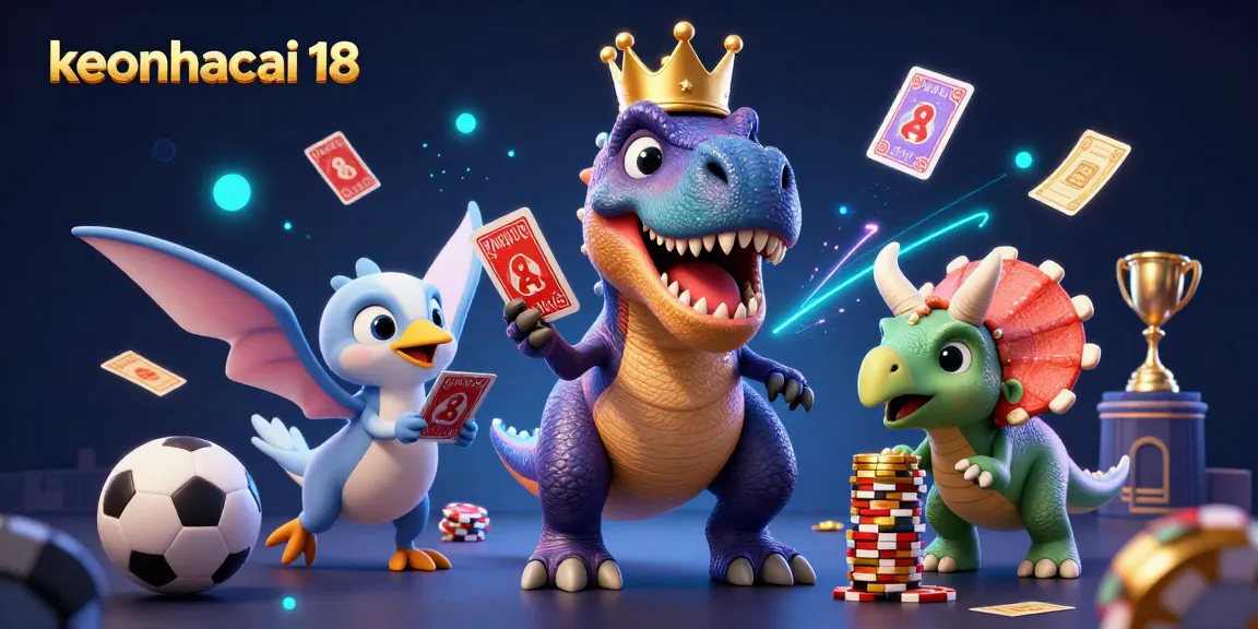 Engage with keonhacai 18 in a dynamic sports betting scene featuring a T-Rex, pterodactyl, and triceratops.
