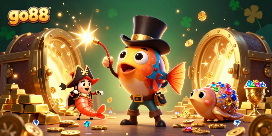 Join the adventure with go88's anglerfish as it dazzles with golden coins in a vibrant underwater casino.