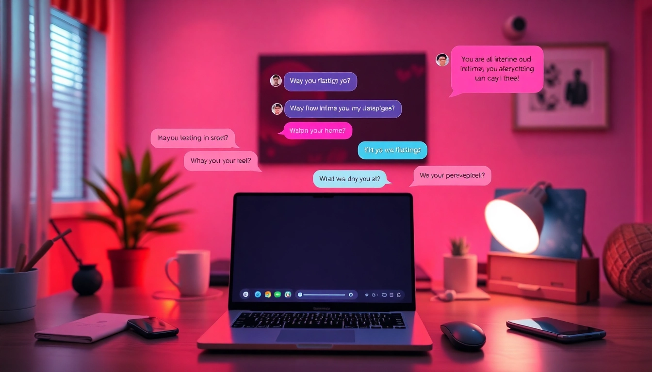Engaging AI chatbot scene highlighting sexting ai interactions in a cozy digital workspace.