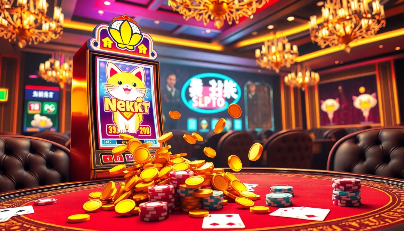Experience the thrill of Lucky Neko PG Soft ลุ้นรับโบนัส as you spin the vibrant slot machine for bonuses and big wins.