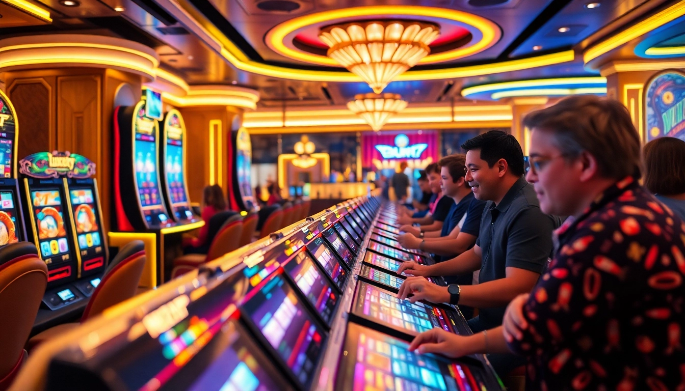 Mainkan luxury777 game dengan suasana kasino mewah yang penuh warna dan suasana energik.