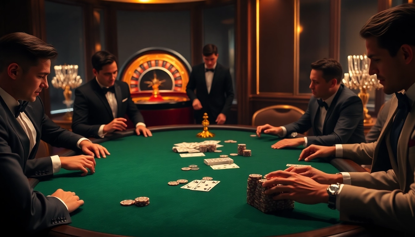 Experienced gamblers playing poker at a high-stakes table, highlighting OK8386 strategies and excitement.