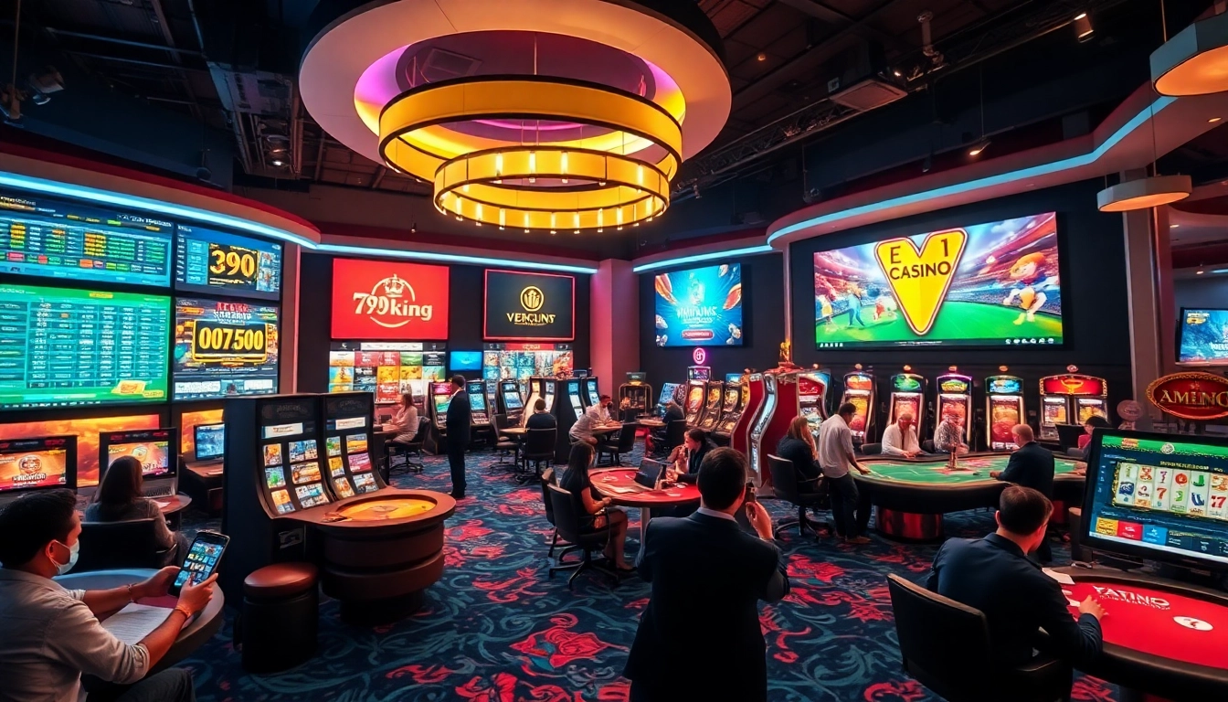 Spannende digitale Casino-Umgebung, die die Spielangebote von 79king und das lebendige Wett-Erlebnis zeigt.