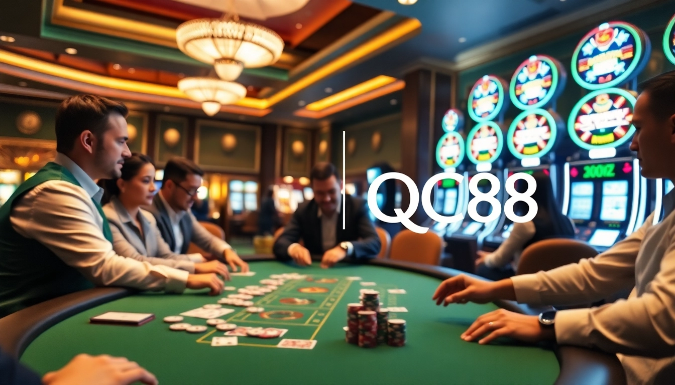 Experience high-stakes gaming at QQ88 casino with stunning tables and vibrant atmosphere.