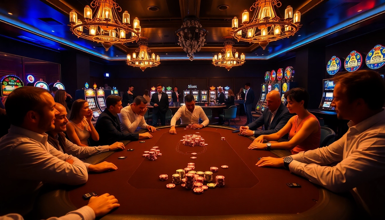 Players enjoying a thrilling poker game at KK WIN's luxurious casino table.