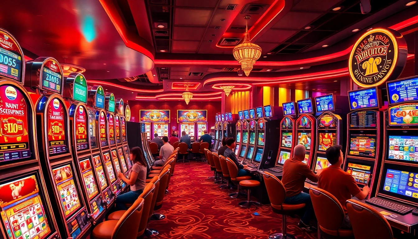 Players enjoying vibrant slot machines, inspired by birutoto gaming experience.
